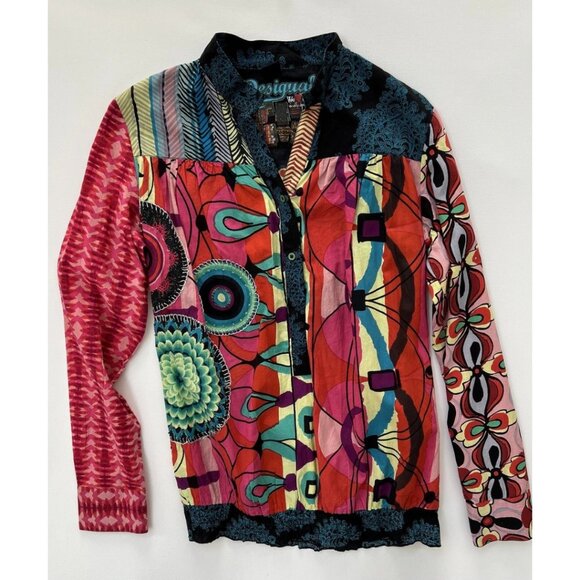 Desigual Long Sleeves Beaded Enma Pullover Multicolor Blouse Top - Picture 2 of 6